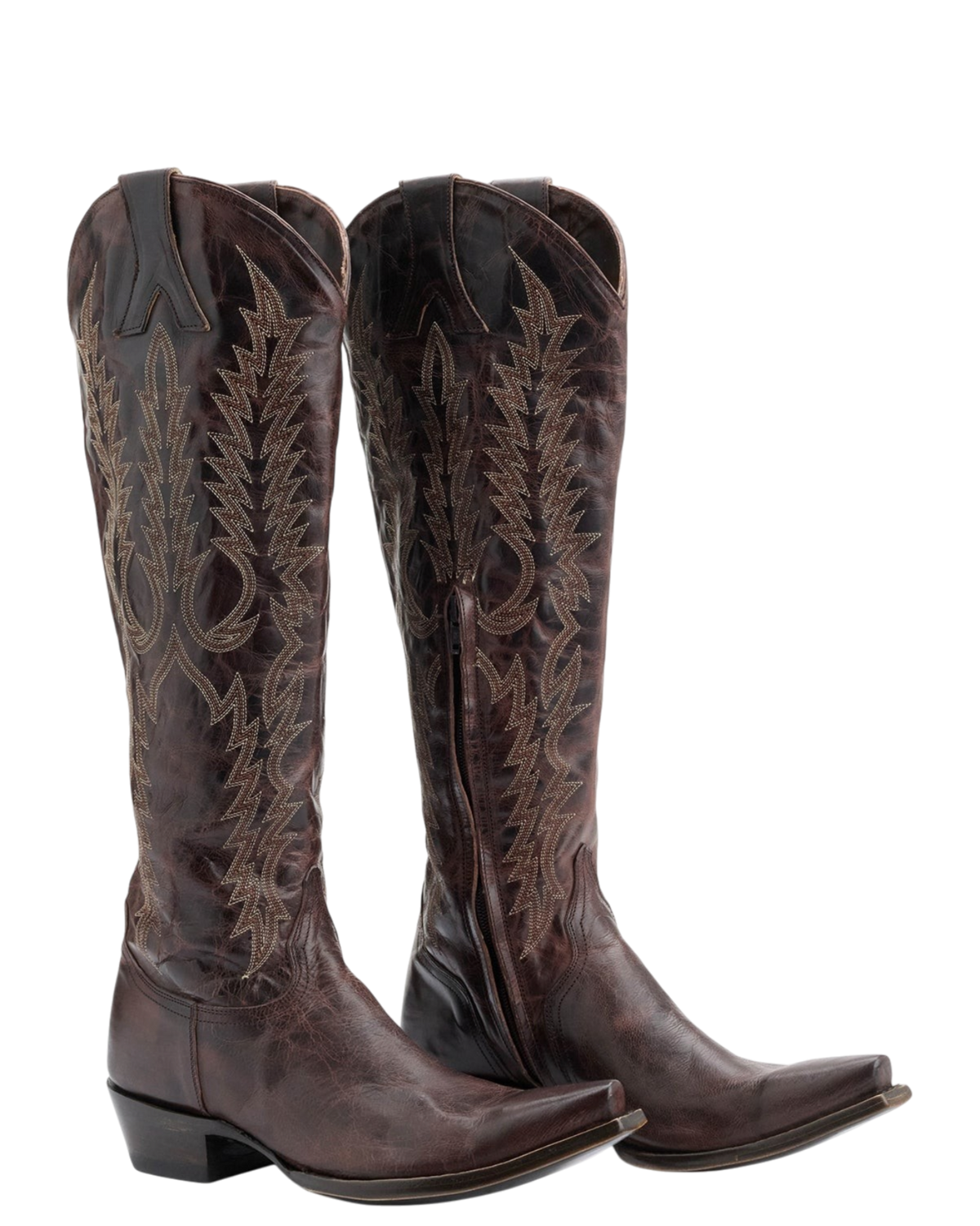 Old Gringo Boots Mayra Tall chocolate goat leather western boots with intricate embroidery and a sharp 4Long toe