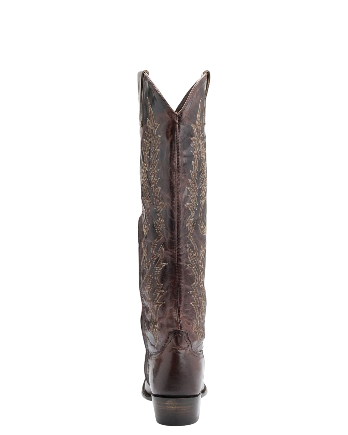 Old Gringo Boots Mayra Tall chocolate goat leather western boot with intricate stitching, back view