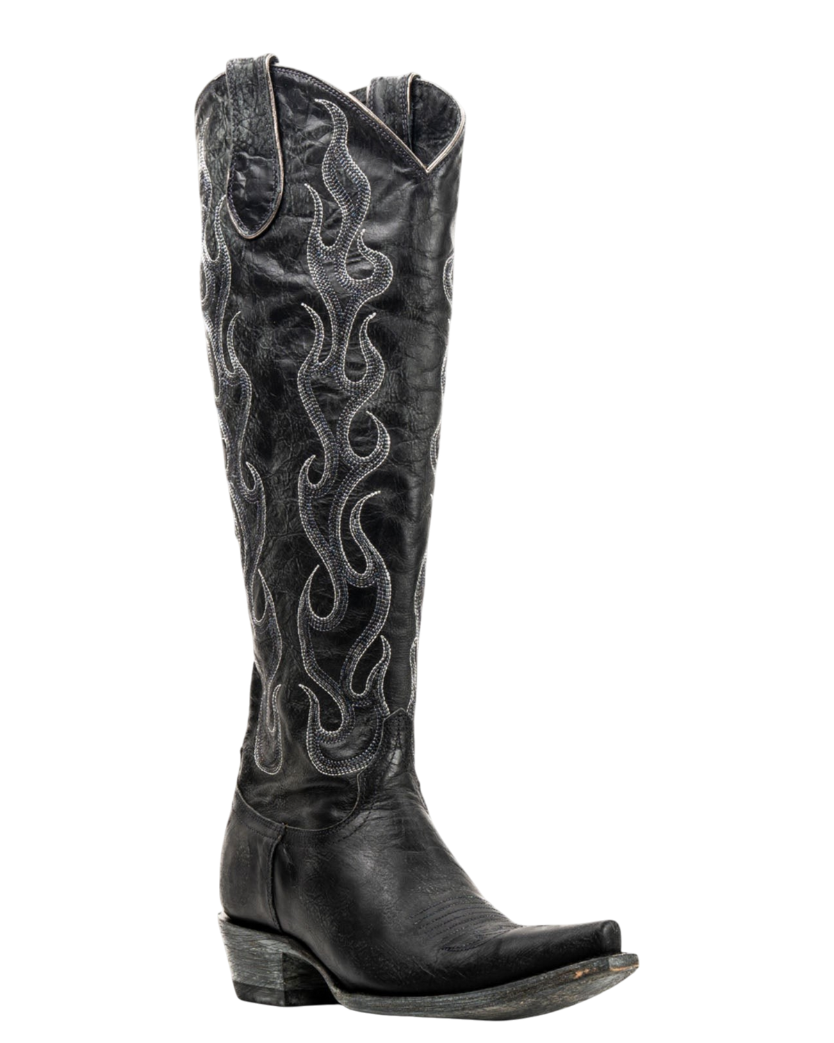 Old Gringo Boots Oaklynn Tall black leather western boots with intricate flame embroidery and crystal accents