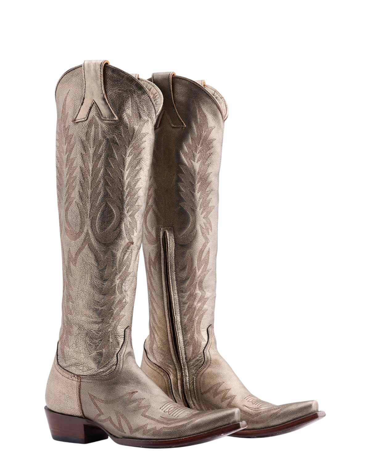 Old Gringo Boots Mayra Bis 18-inch gold leather western boots with intricate embroidery and side zipper closure