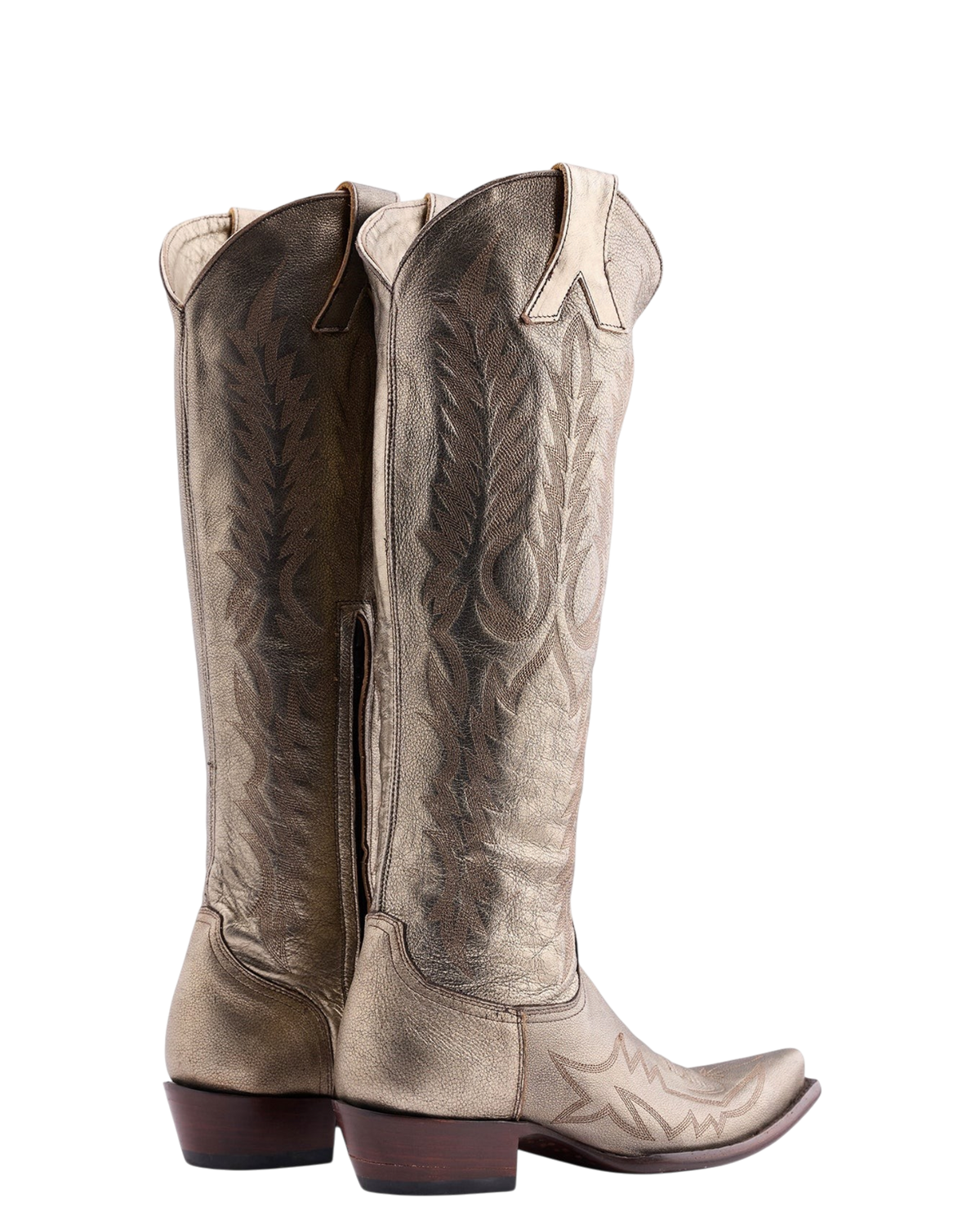 Old Gringo Boots Mayra Bis 18-inch gold leather western boots with intricate embroidery and side zipper