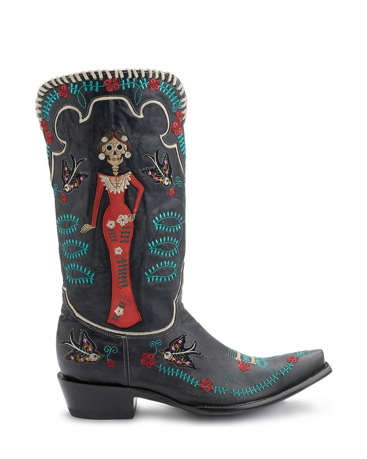 Old Gringo Dia De Los Muertos Black women's 13" cowboy boot, side view