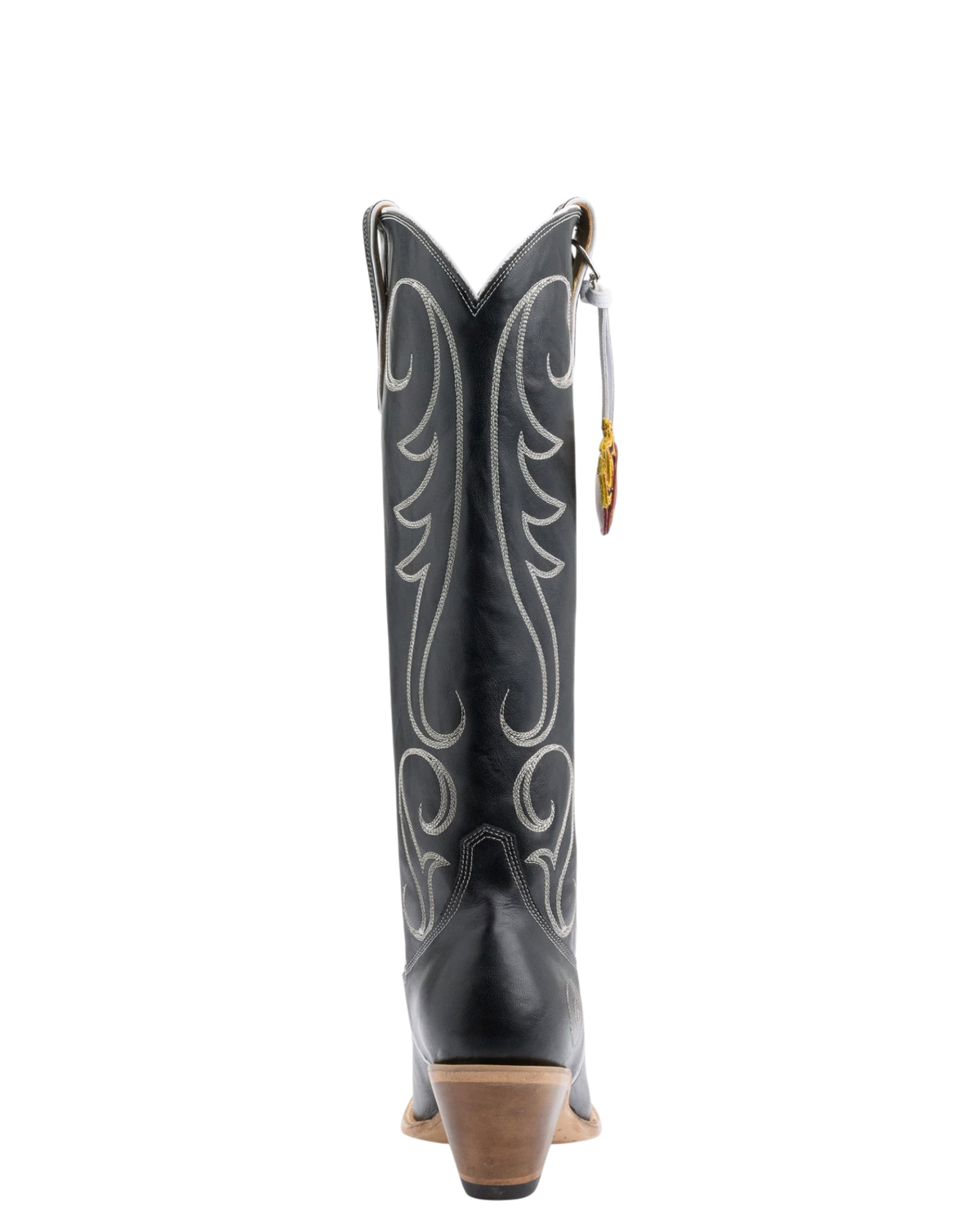 Old Gringo Boots 8 Ball Tall black cowhide leather western boot with white contrast stitching and 8 ball charm