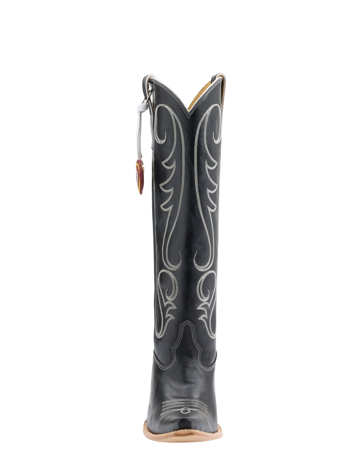 Old Gringo Boots 8 Ball Tall black cowhide leather western boots with white contrast stitching and 17-inch shaft