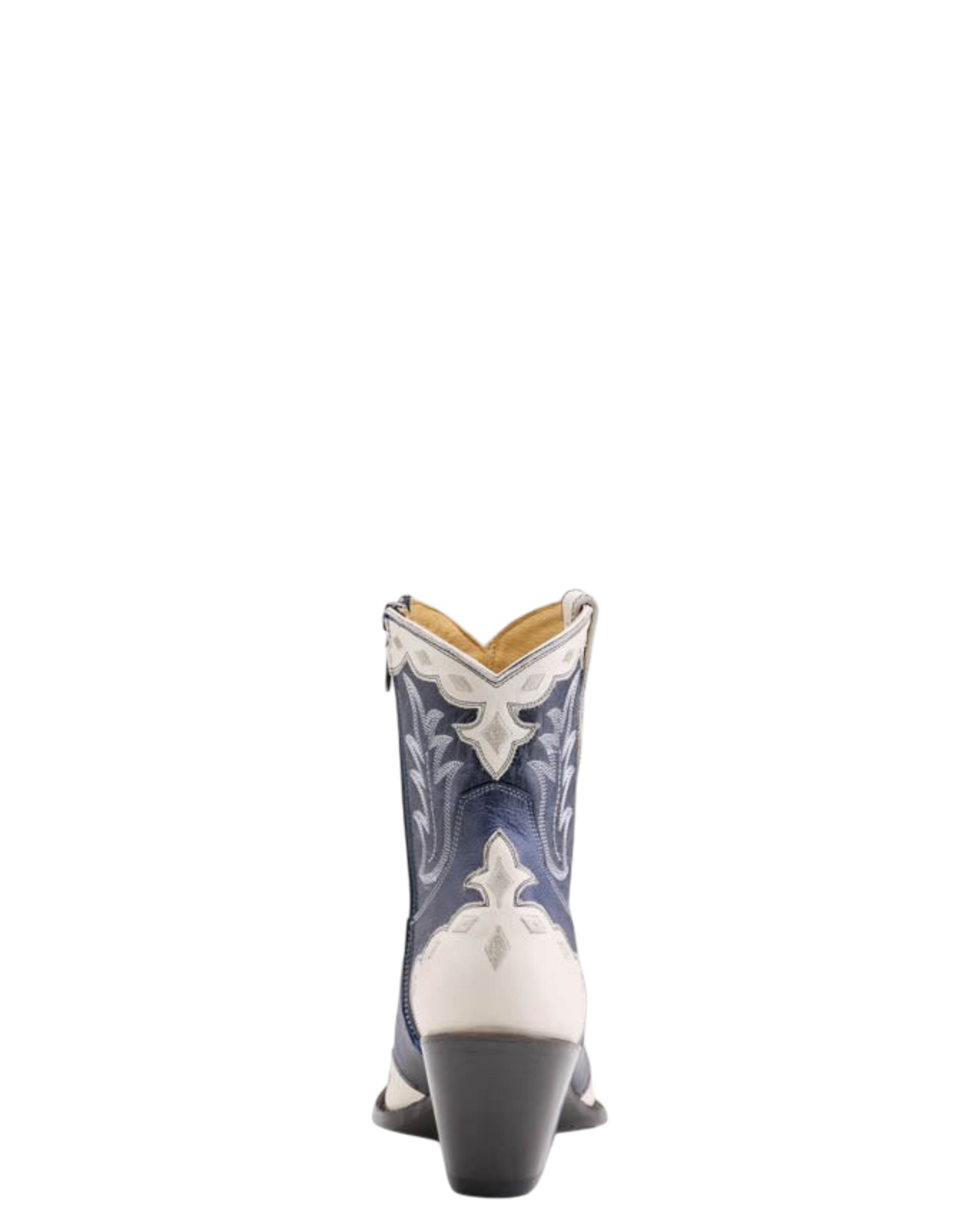 Old Gringo Boots Will Call blue and cream cowhide leather short western boots with scalloped trim and stitchwork