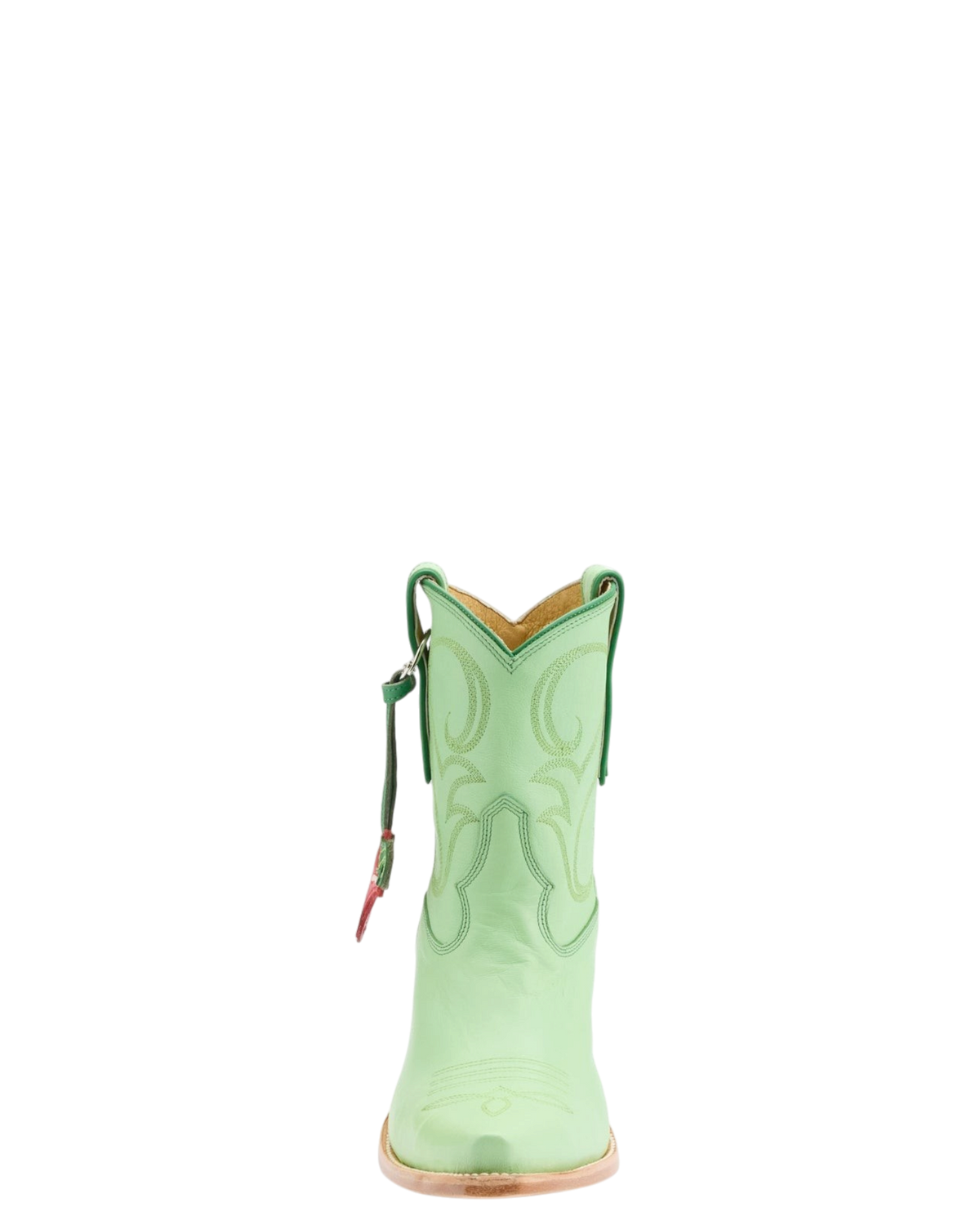 Old Gringo Boots Chili Short soft mint goat leather western boots with tonal stitching and red chili bauble