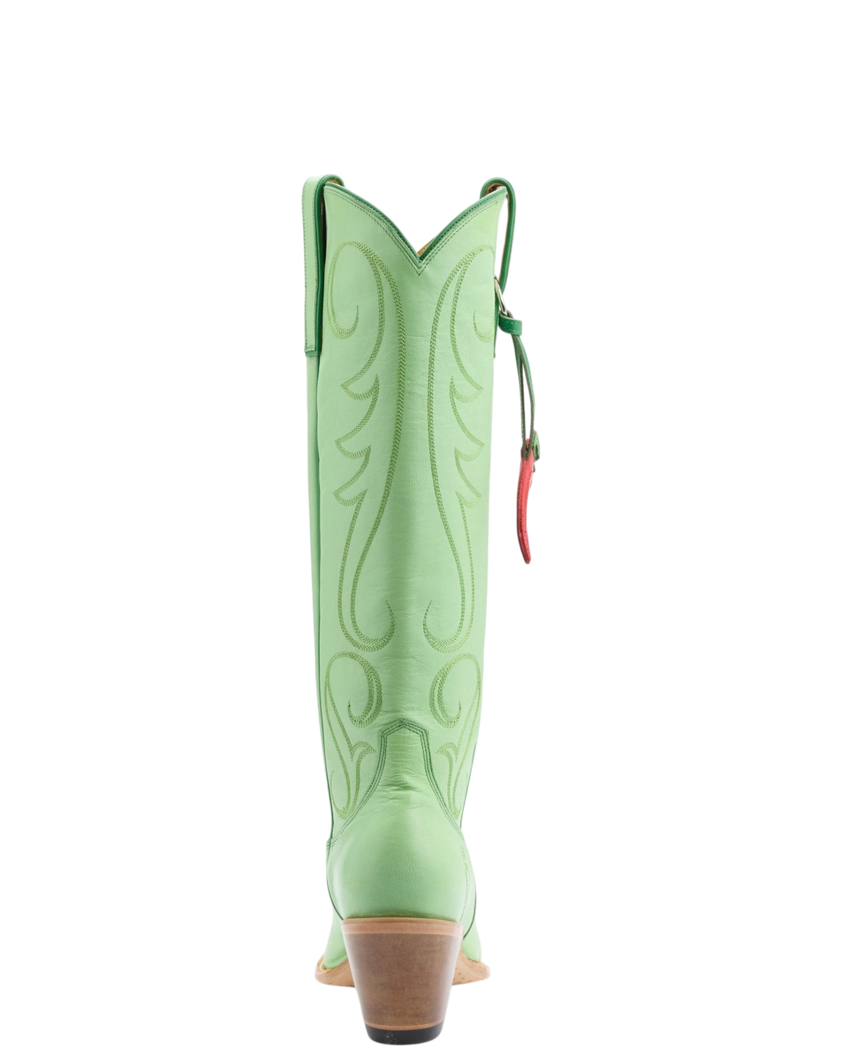 Old Gringo Boots Chili Tall mint green goat leather western boots with tonal stitching and red chili bauble