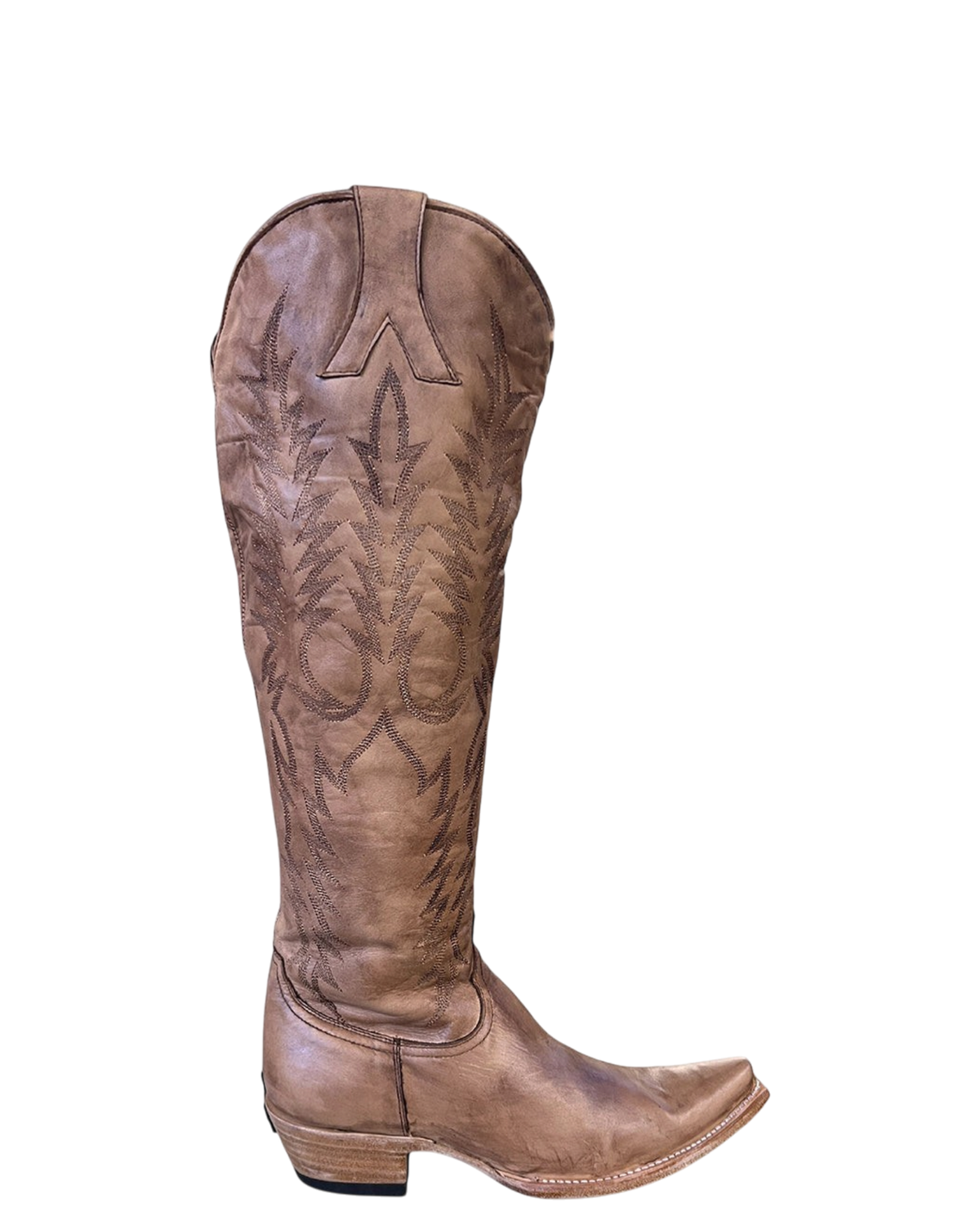Old Gringo Boots Mayra beige leather western boot with intricate decorative stitching and a classic pointed toe