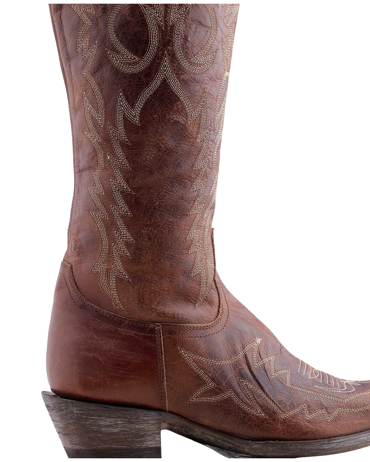 Old Gringo Boots Mayra Bis 18 inch tall brown leather western cowboy boots with intricate white embroidery