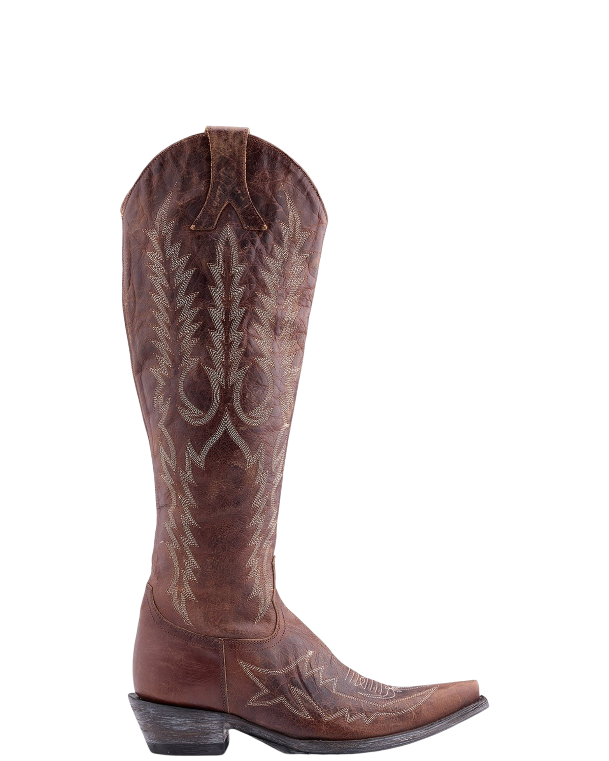 Old Gringo Boots Mayra Bis 18-inch tall western cowgirl boot in Vesuvio Brass leather with intricate stitch detail
