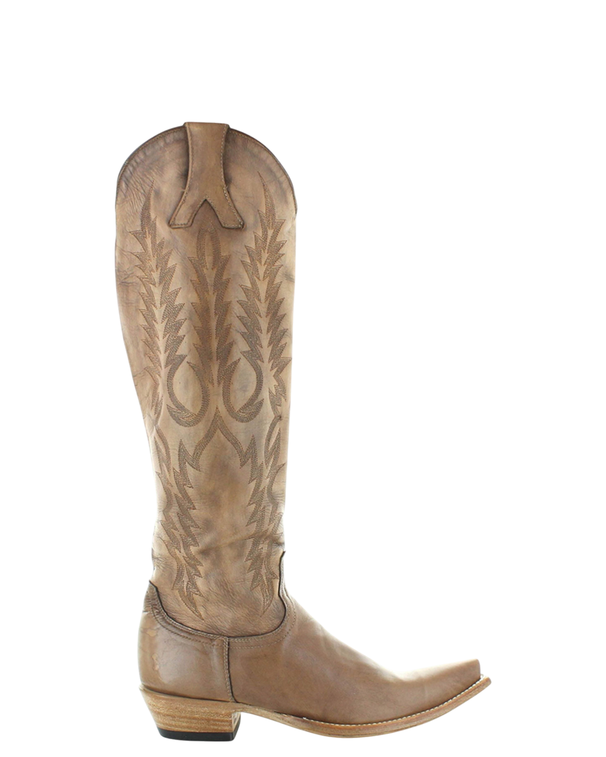 Old Gringo Boots Mayra Mid beige leather western boot with intricate shaft embroidery and a classic pointed toe.