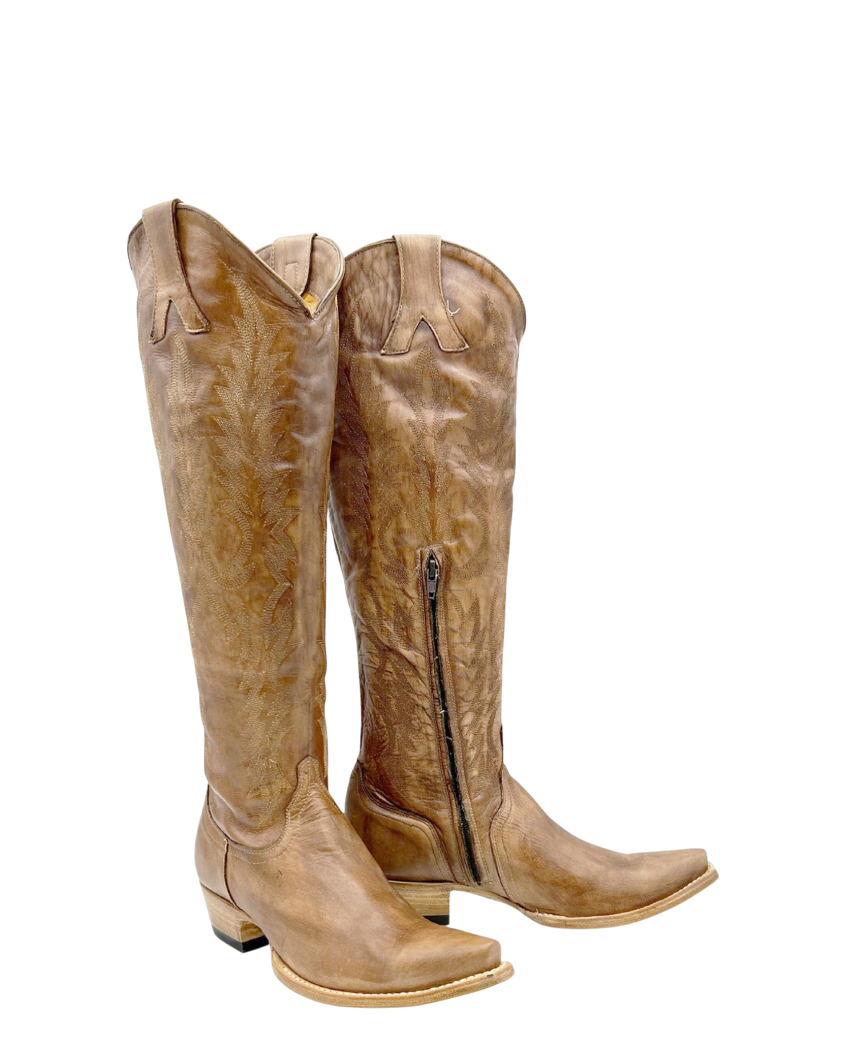 Old Gringo Boots Mayra Mid beige leather western boots with intricate embroidery and side zipper closure
