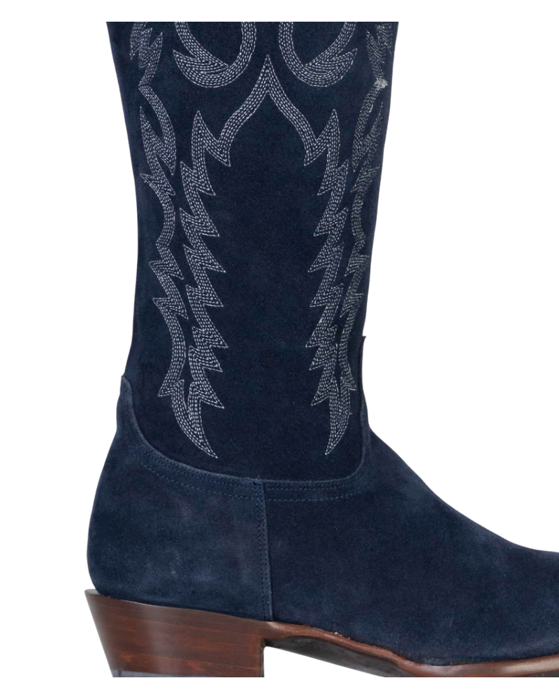 Old Gringo Boots Mayra Mid navy blue suede western boot with intricate white decorative stitching on the shaft