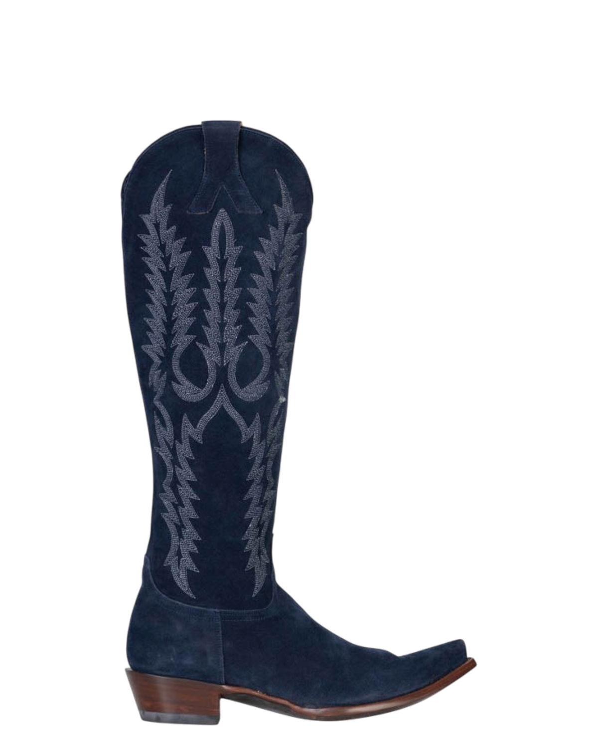 Old Gringo Boots Mayra navy blue suede western boot with intricate tonal embroidery and a classic pointed toe