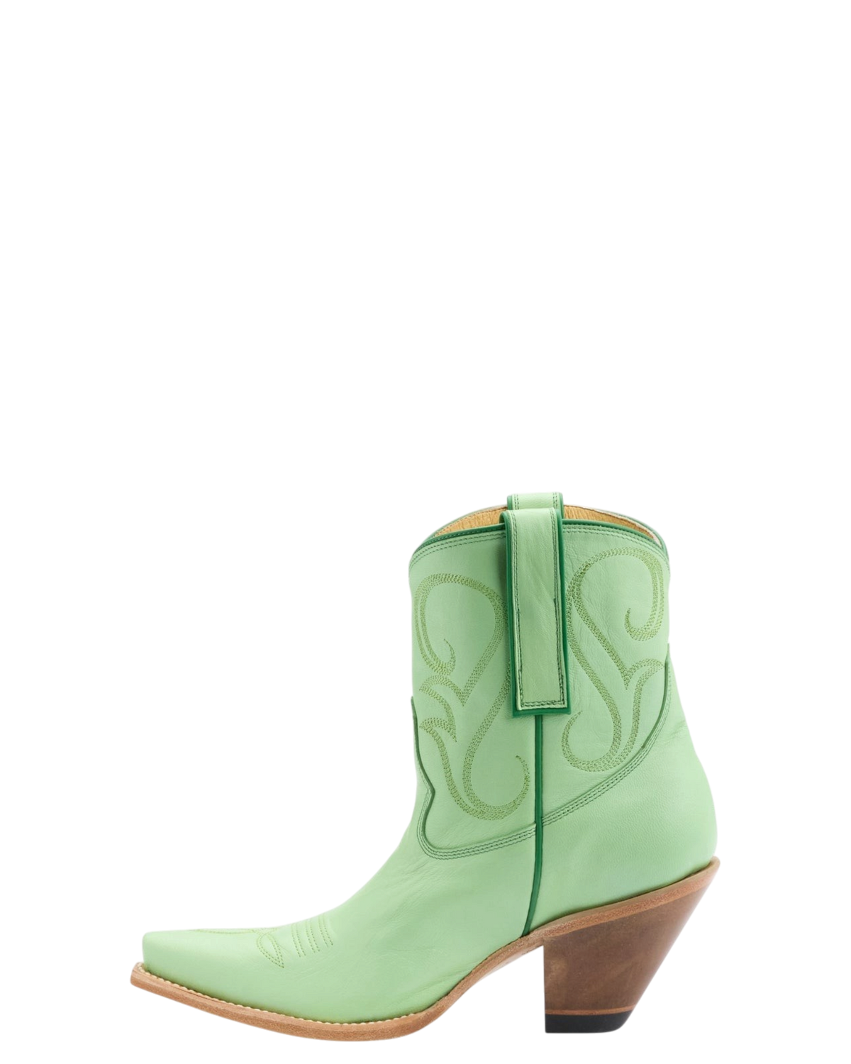 Old Gringo Boots Chili Short soft mint goat leather western ankle boot with tonal stitching and a stacked heel