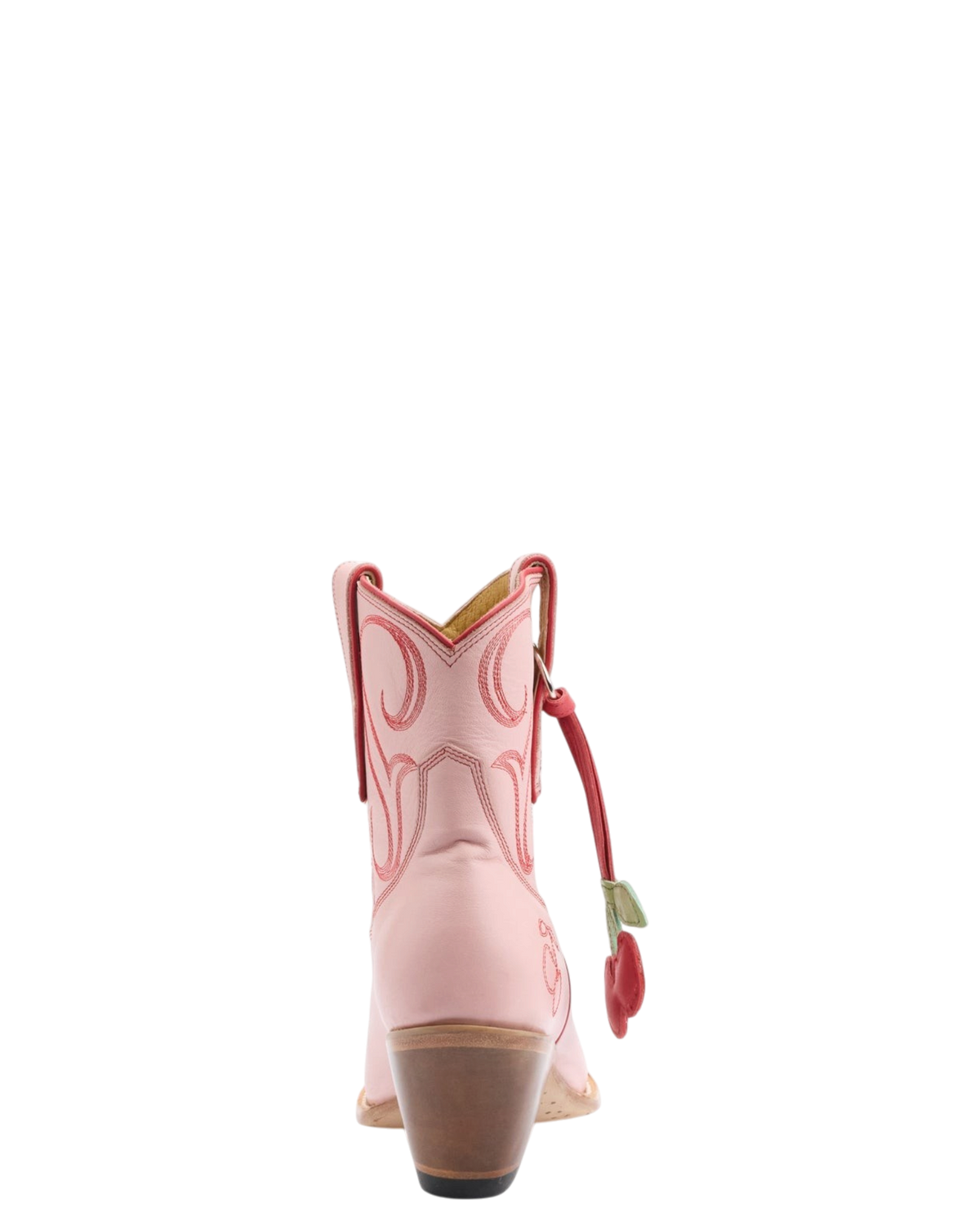 Old Gringo Boots Cherry Short pink cowhide leather western boots with red contrast stitching and cherry charm