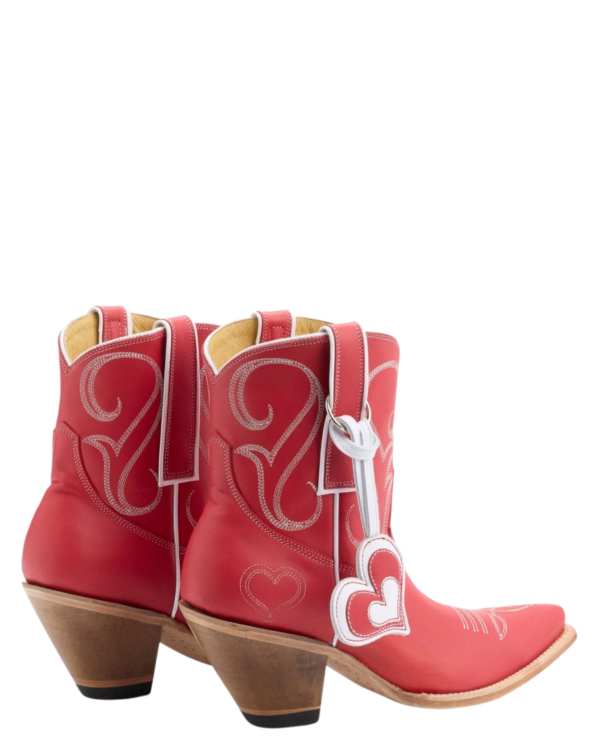 Old Gringo Boots red cowhide leather western boots with white contrast stitching and heart bauble charm