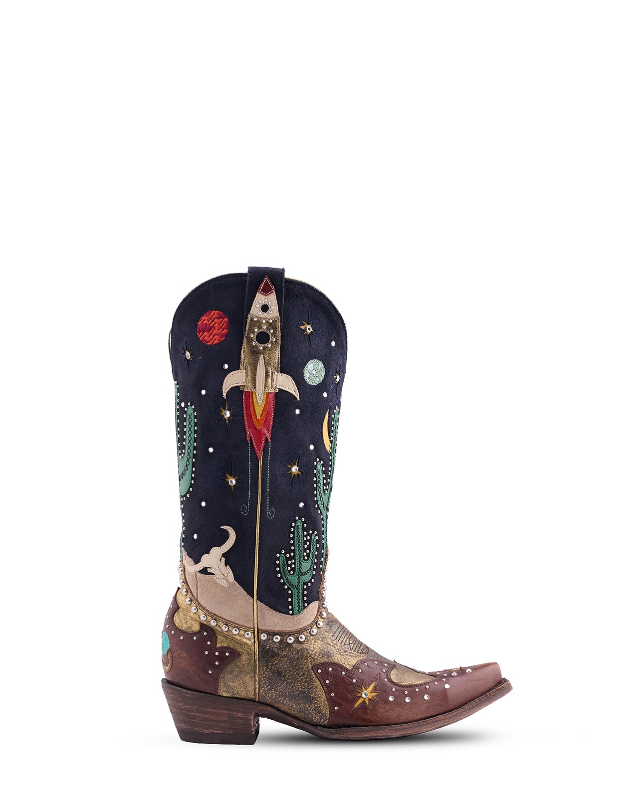 Women's Puffy Leather Overlay Studded Western Boots | Galactic