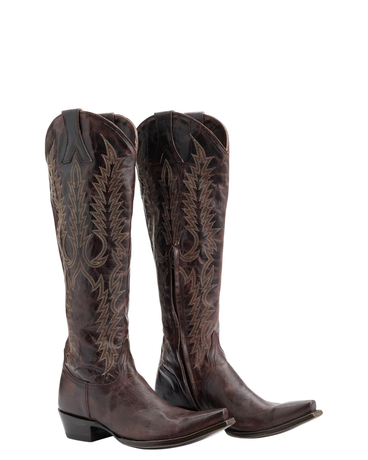 Old Gringo Boots Mayra Mid chocolate goat leather western boots with intricate embroidery and a sharp 4Long toe