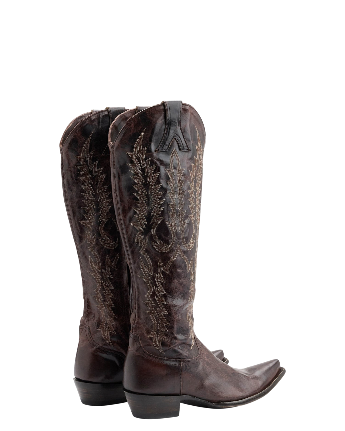 Old Gringo Boots Mayra Mid chocolate goat leather cowboy boots with intricate stitching and 4Long toe
