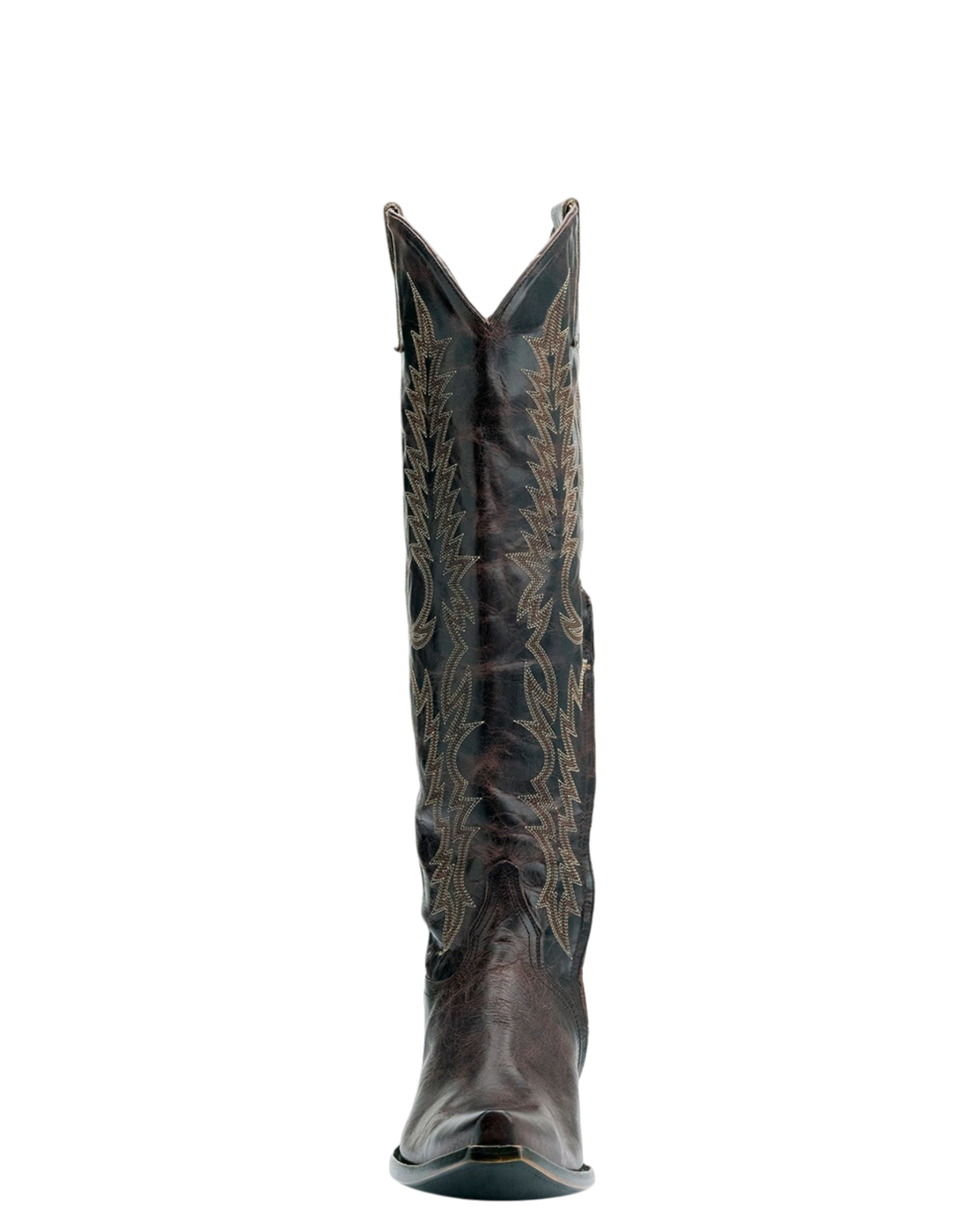 Old Gringo Boots Mayra Tall chocolate goat leather cowboy boot with intricate embroidery and a long pointed toe