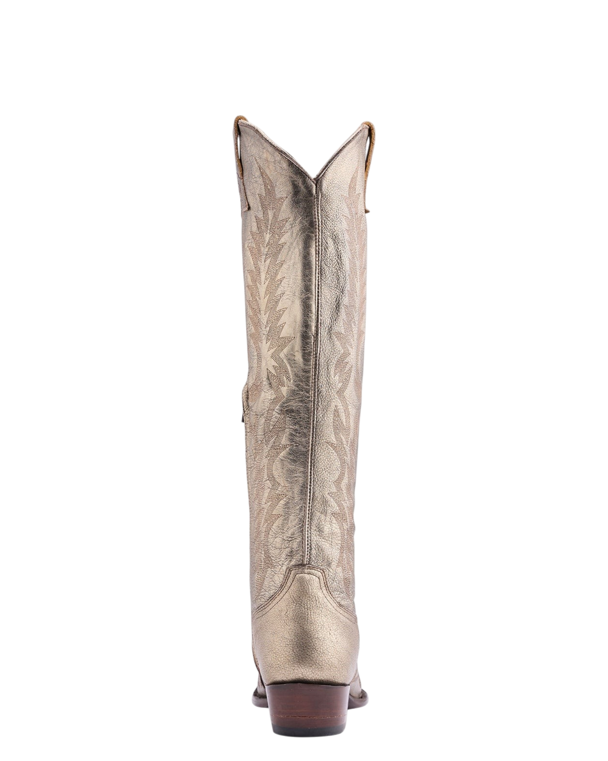 Old Gringo Boots Mayra Bis 18-inch gold leather western boot with intricate stitching, back view.
