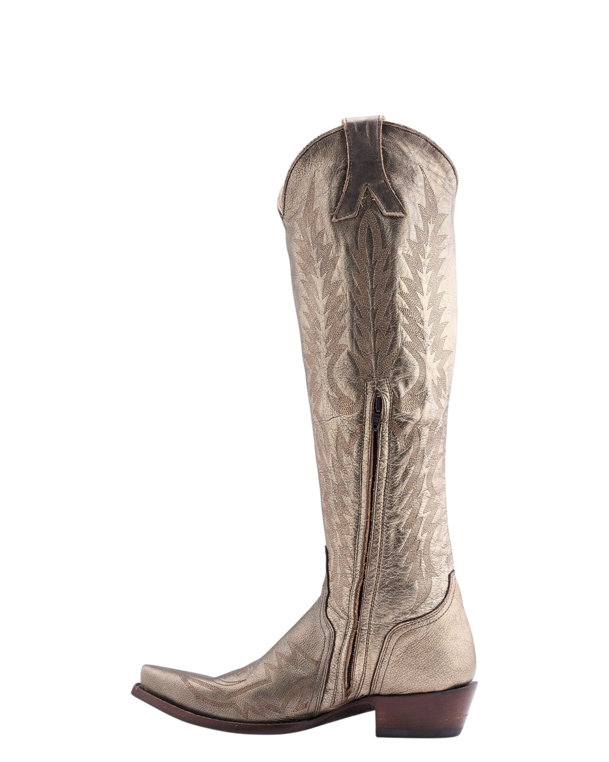 Old Gringo Boots Mayra Bis 18-inch gold leather western boot with intricate stitching and side zipper