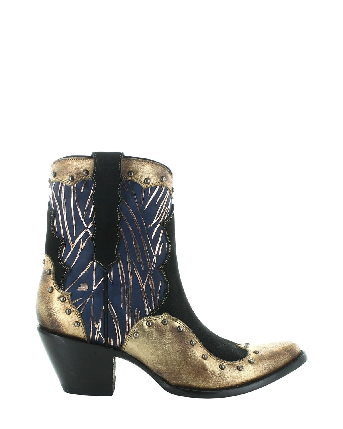 Old Gringo Frances Black/Blue/Gold women's 7" cowboy boot, side view