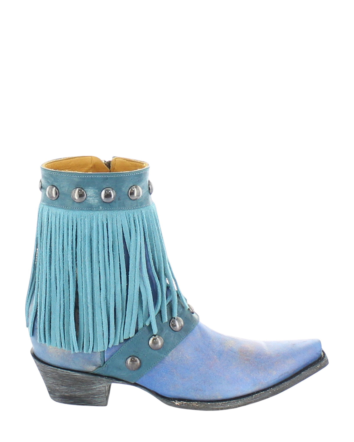 Old Gringo Milan Fringes Petrol Turquoise women's 7" cowboy boot, side view