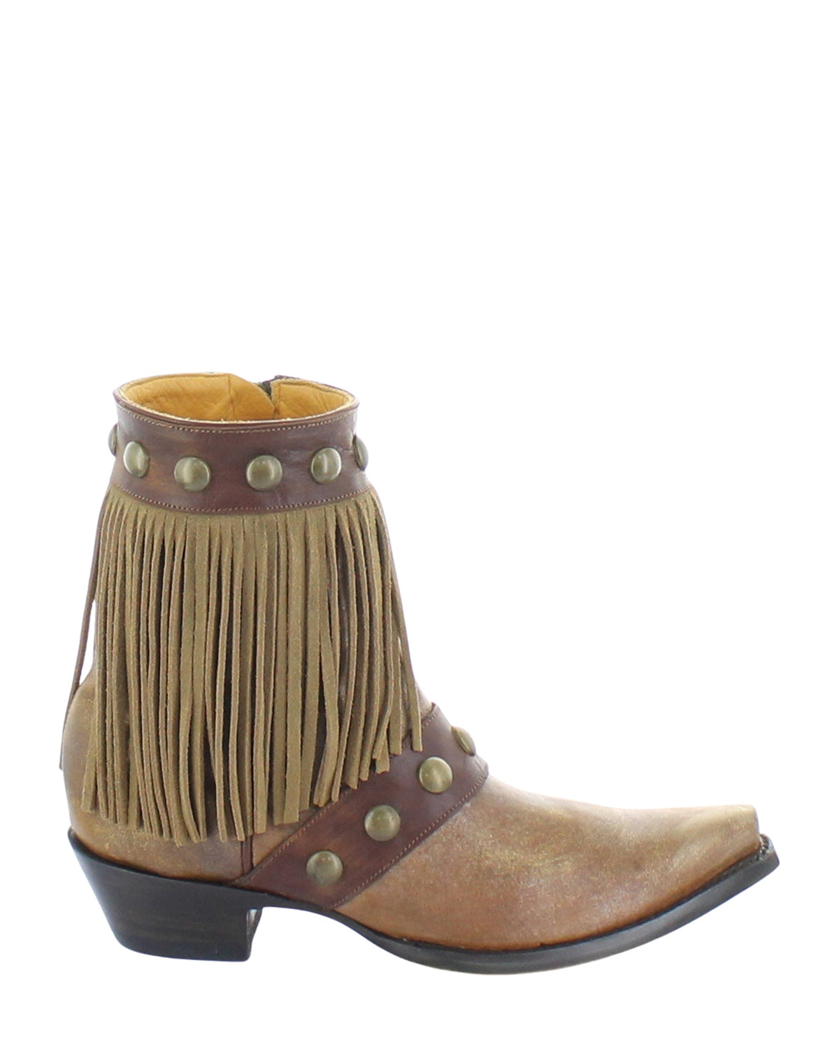 Old Gringo Milan Fringes Petrol Golden Straw women's 7" cowboy boot, side view
