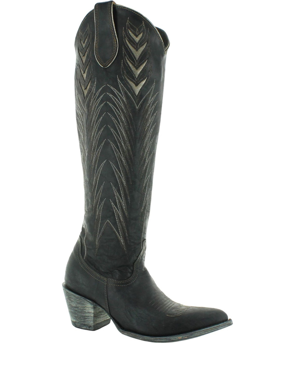 Old Gringo Emmer Tall Black/Gold women's 18" cowboy boot, side view