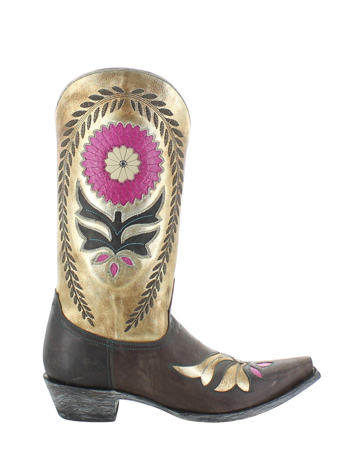 Old Gringo Zhora Gold/Choco/Pink women's 13" cowboy boot, side view