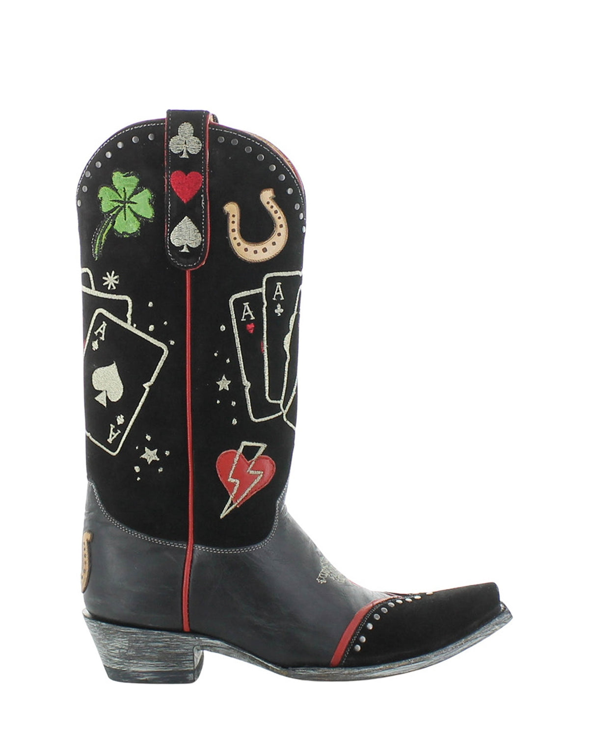 Old Gringo Games Mid Suede Black/Black women's 13" cowboy boot, side view