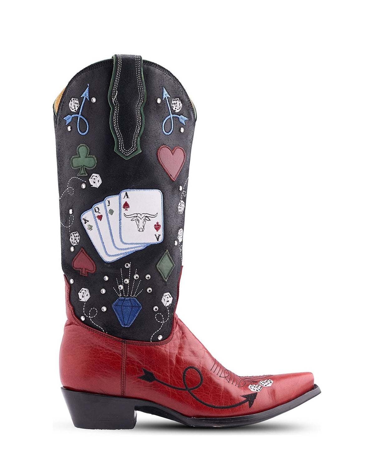 Old Gringo On A Roll Suede Black/Red women's 14" cowboy boot, side view