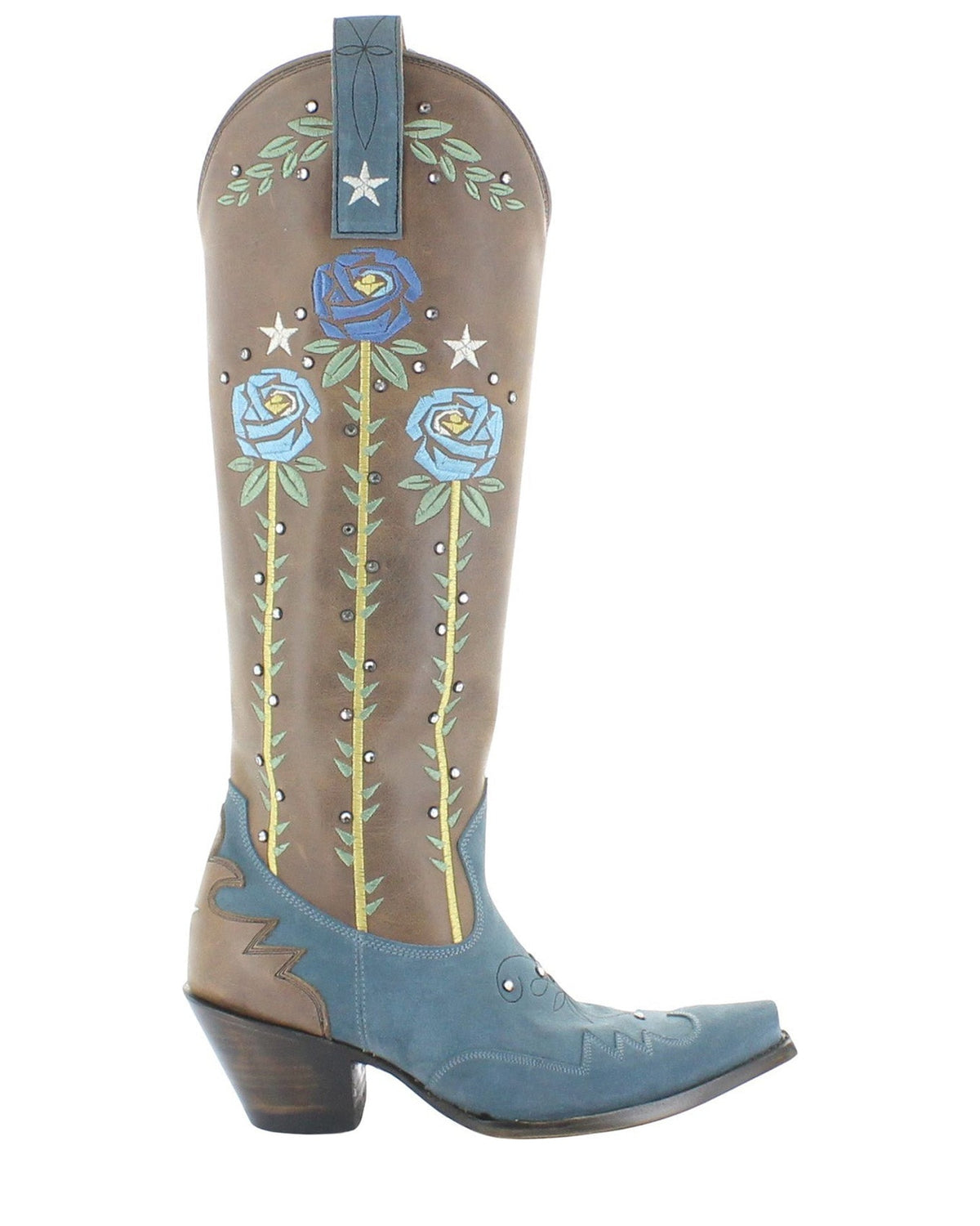 Old Gringo Thorn In My Side L4121 Suede Blue/Lite Taupe women's 17" cowboy boot, side view