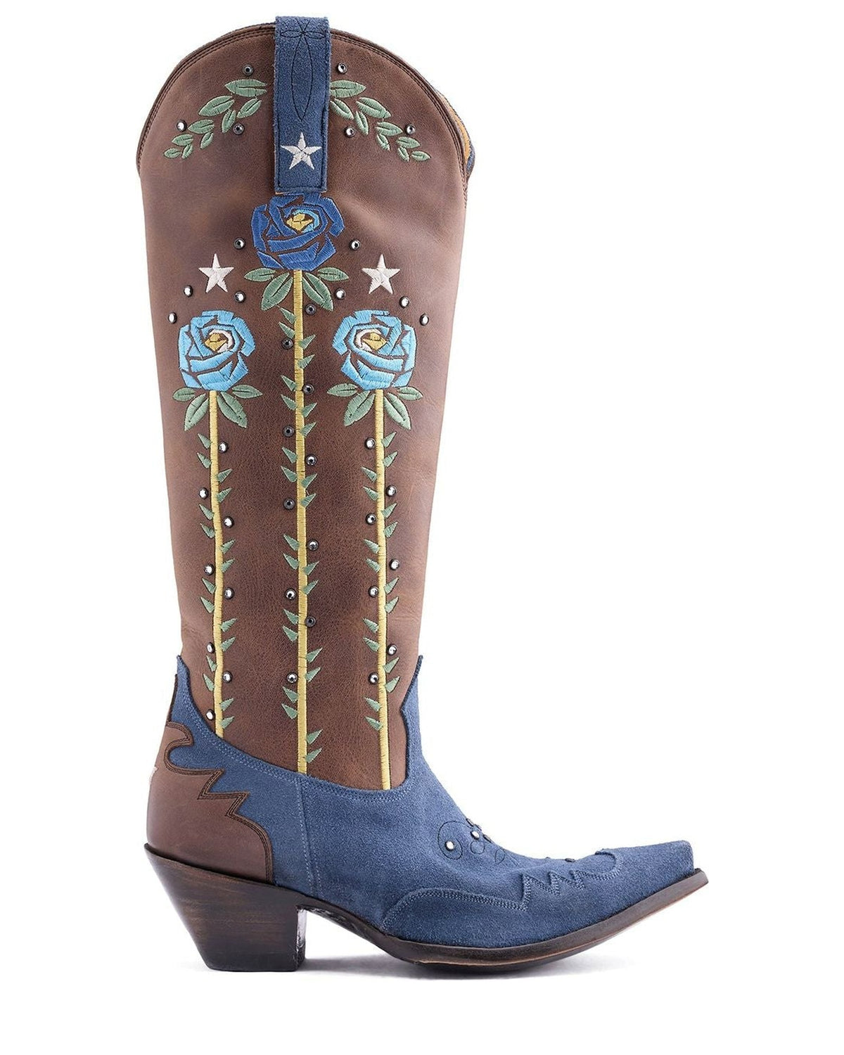 Old Gringo Thorn In My Side L4121 Suede Blue/Lite Taupe women's 17" cowboy boot, side view