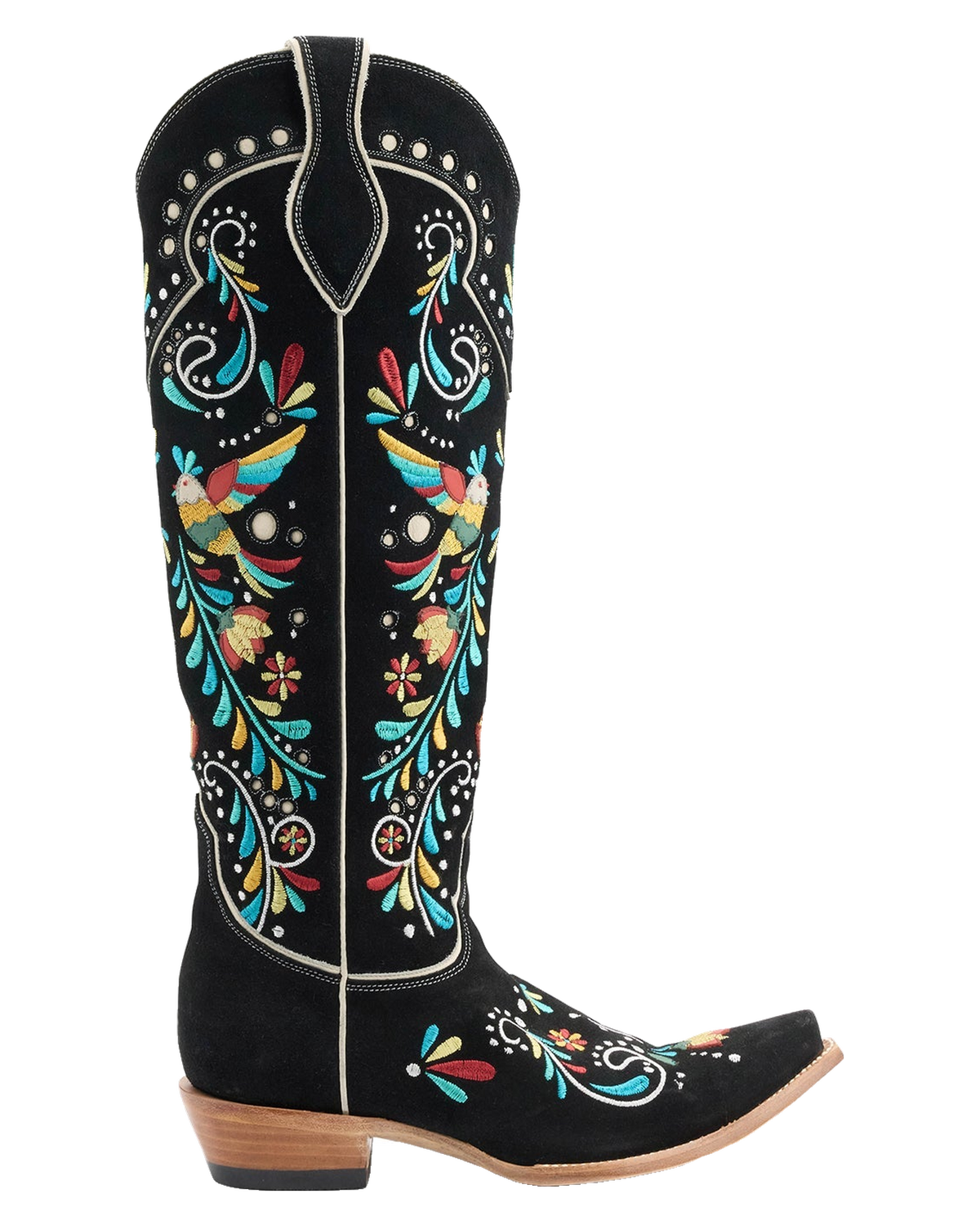 Old Gringo Pajaros Alegres Black/Bone women's 18" cowboy boot, side view