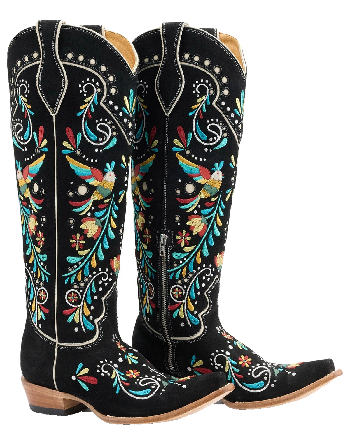 Old Gringo Pajaros Alegres Black/Bone women's 18" cowboy boot, side view