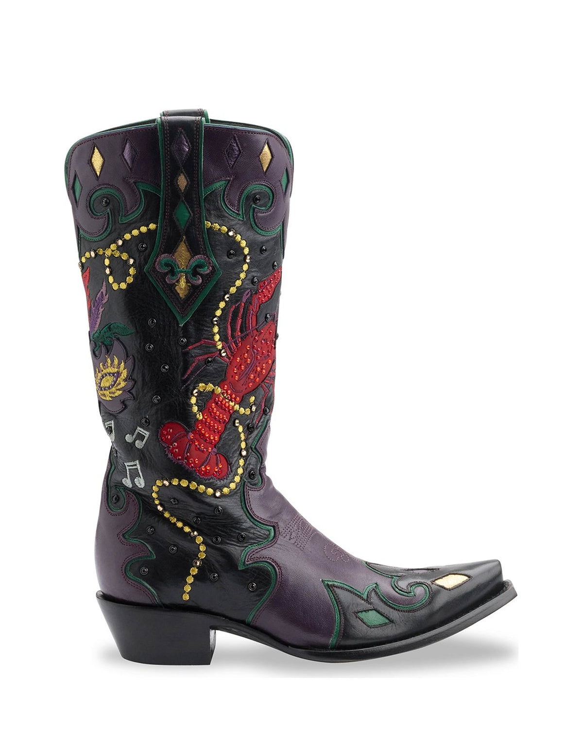 Old Gringo Laissez Le Bons Temps Black/Violet women's 13" cowboy boot, side view