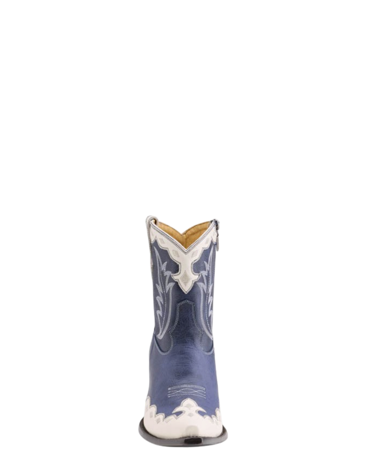 Old Gringo Boots Will Call blue and cream cowhide leather short western boots with scalloped trim and stitchwork