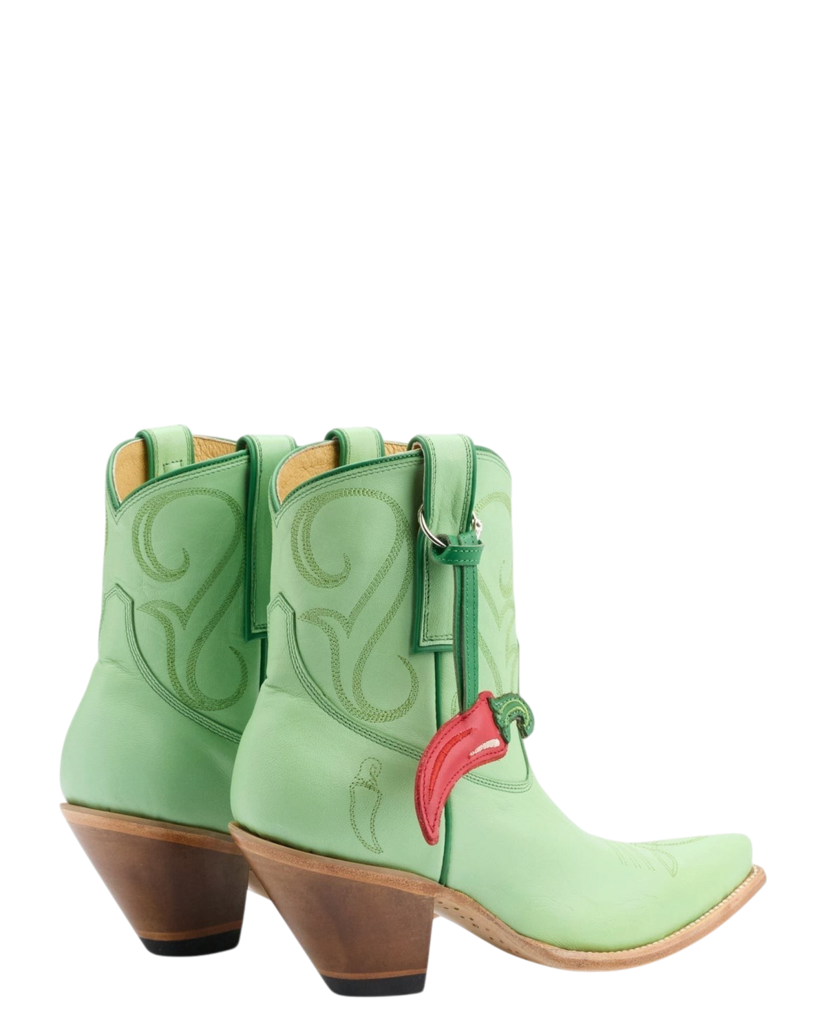 Old Gringo Boots Chili Short mint green goat leather western boots with red chili bauble and tonal stitching
