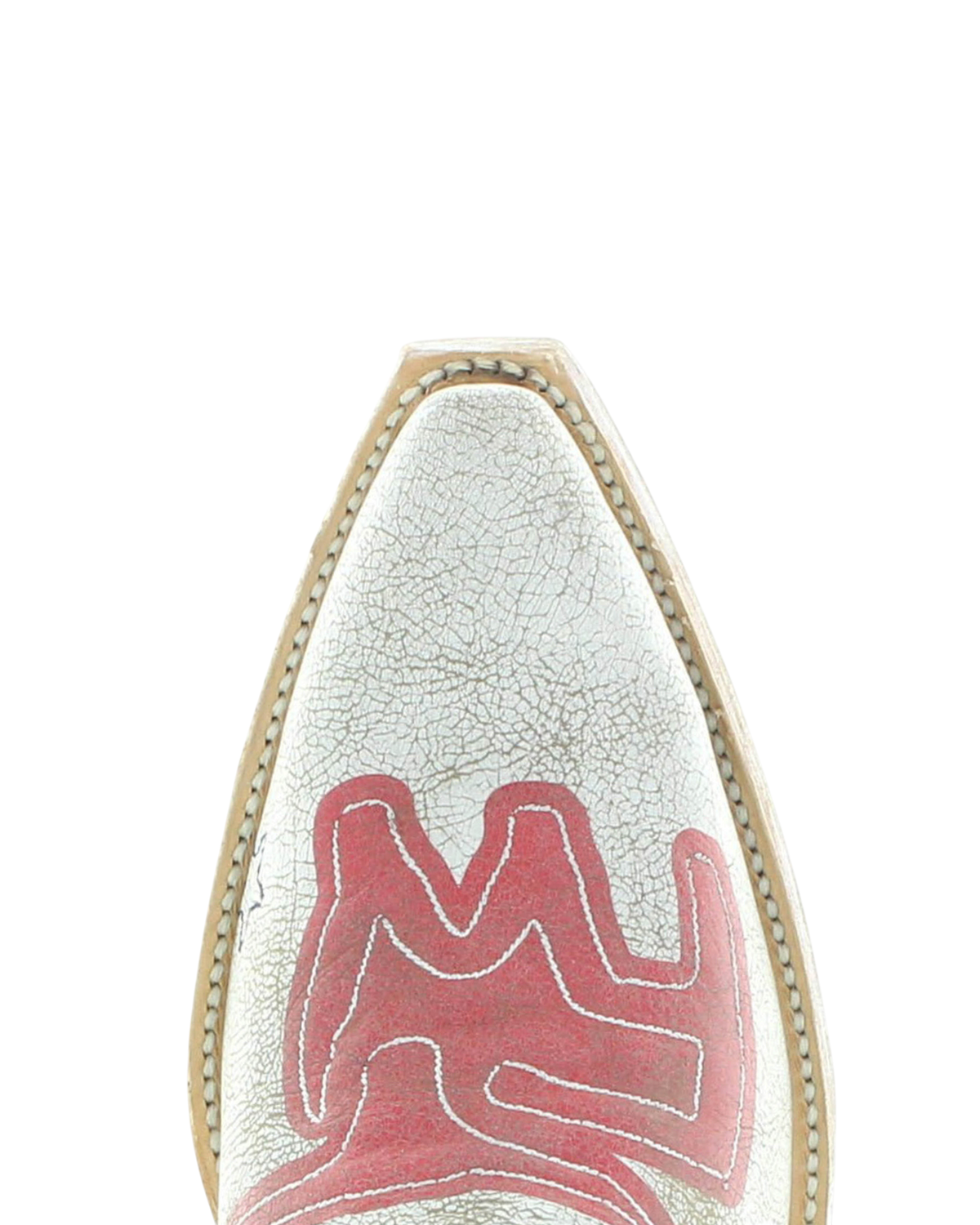 Old Gringo Boots Cowtown western boot featuring crackled white leather with red and blue decorative stitching