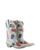 Old Gringo Boots Cowtown western boots in crackled white leather with purple, red, and blue Texas-themed graphics.