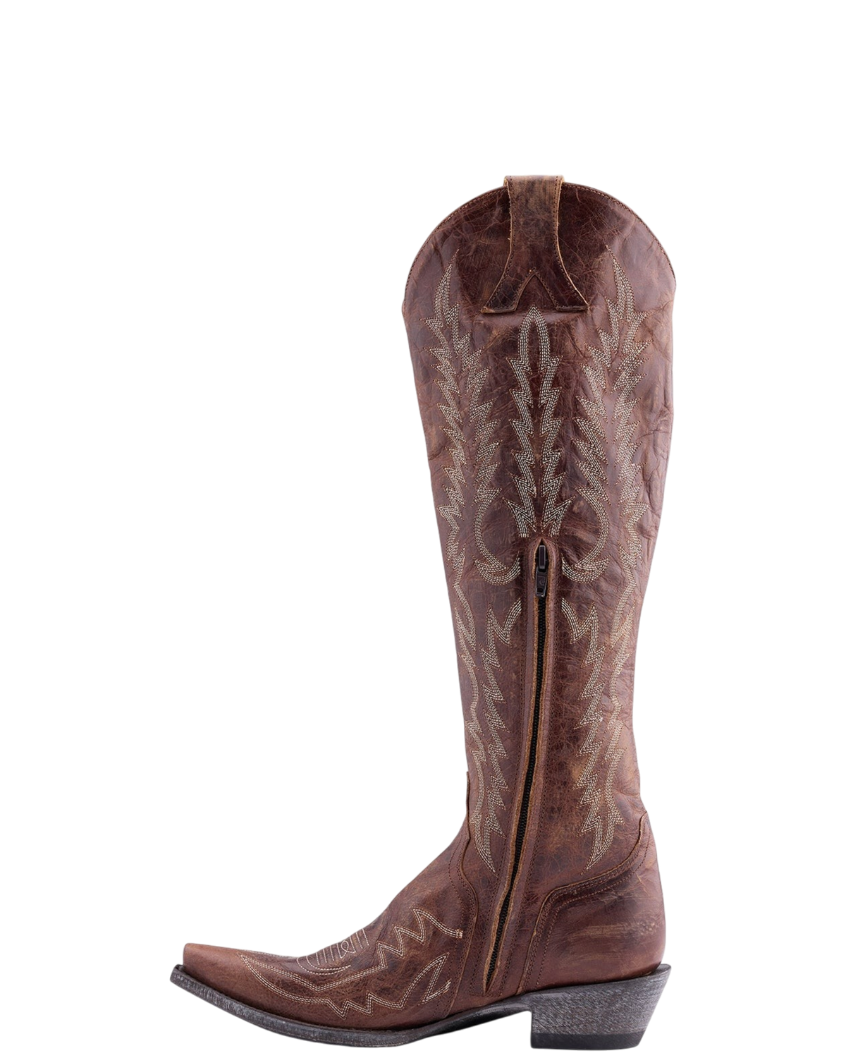 Old Gringo Boots Mayra Bis 18-inch tall western cowgirl boot in Vesuvio Brass leather with intricate embroidery