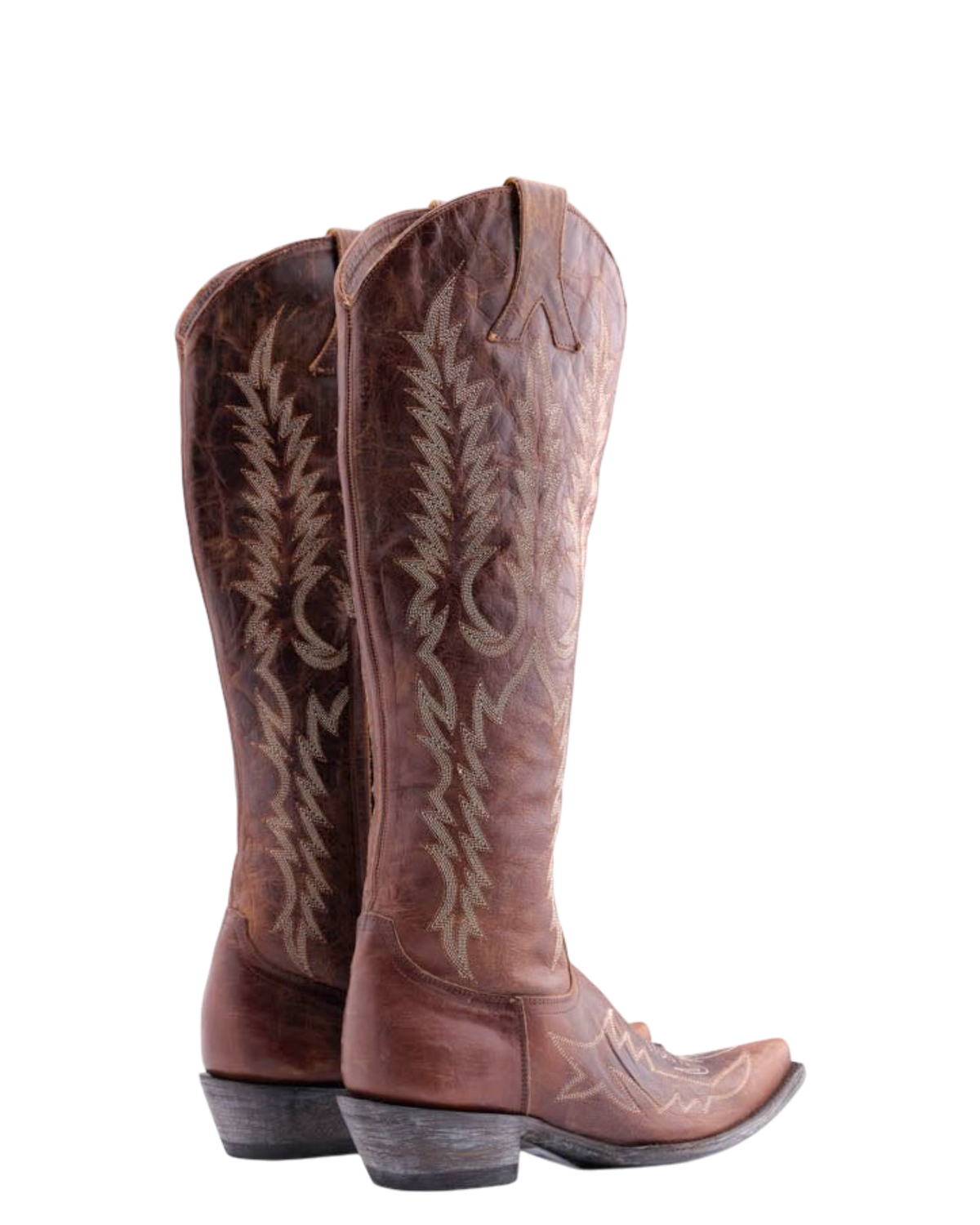 Old Gringo Boots Mayra Bis 18 tall brown leather western boots with intricate cream embroidery and pointed toe