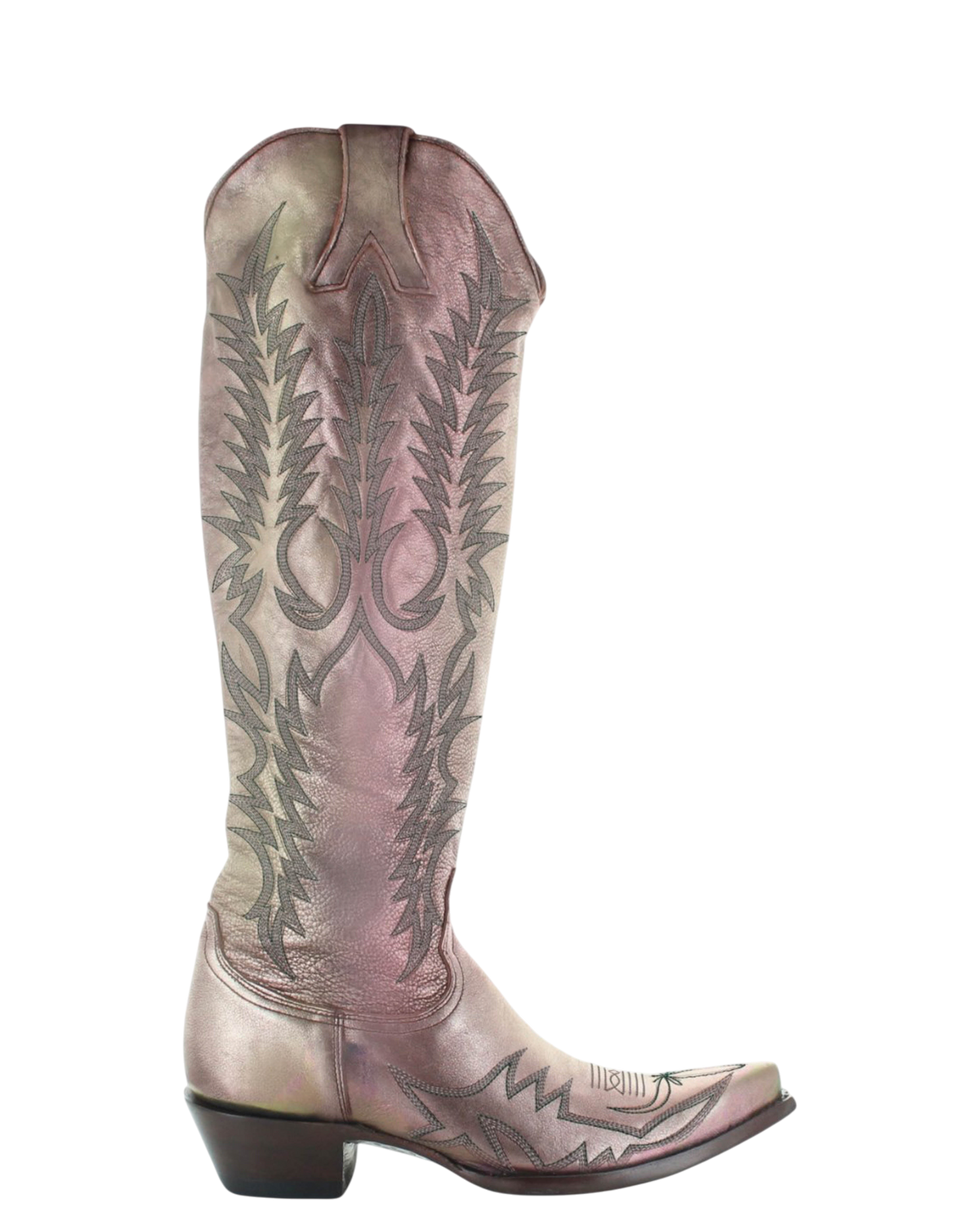 Old Gringo Boots Mayra Bis tall western boot in iridescent prisma leather with intricate stitched detailing.