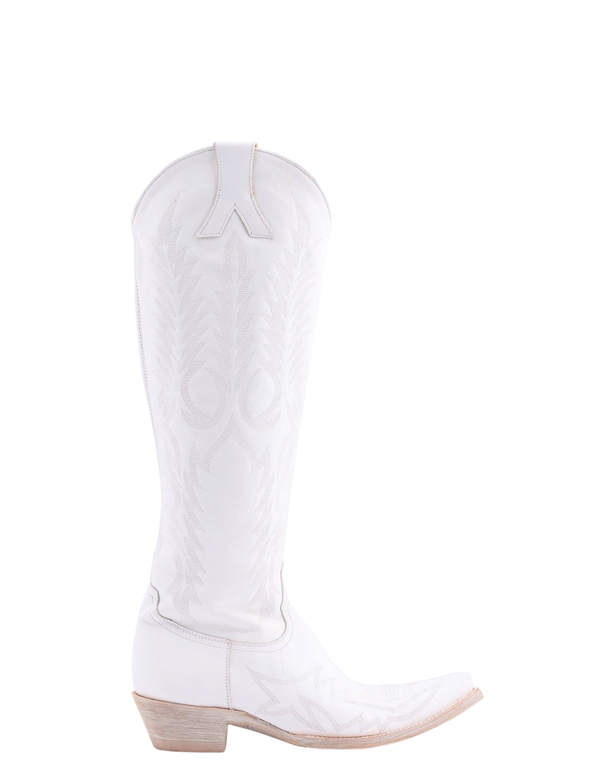 Old Gringo Boots Mayra Bis white leather tall western boot with intricate stitching and a pointed toe
