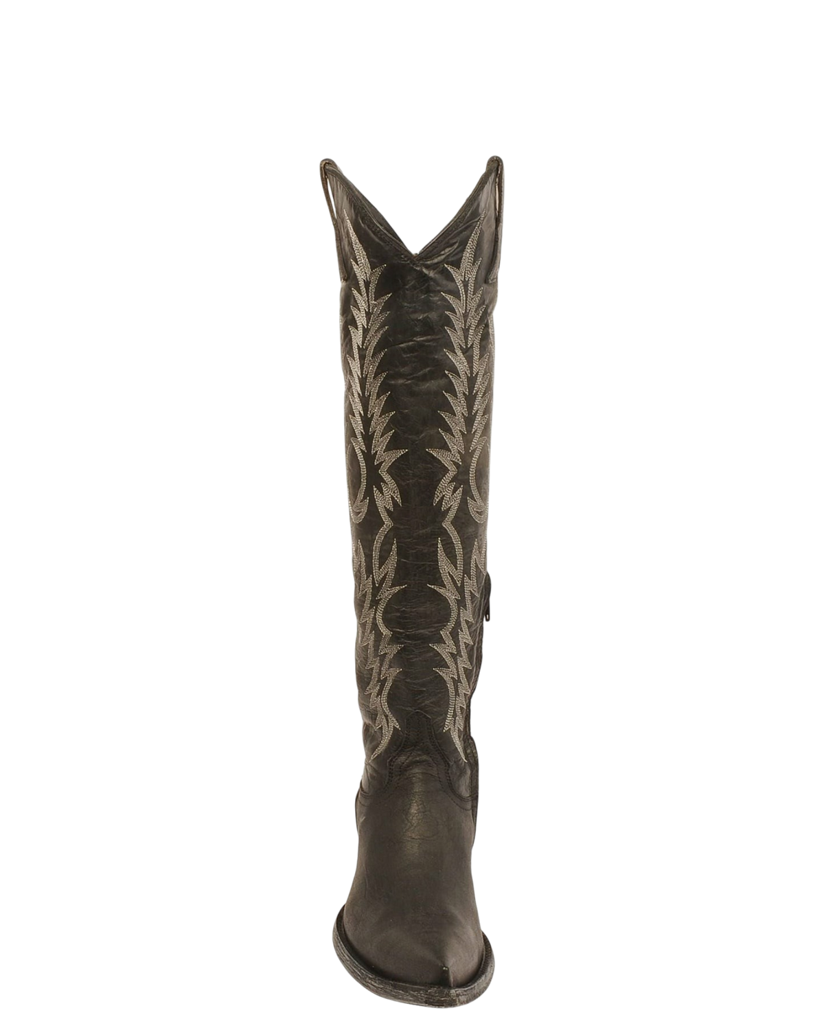 Old Gringo Boots Mayra black cowgirl boots with wheat embroidery, pointed toe, and wide relaxed fit shaft.