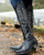 Old Gringo Boots black cowgirl boots with white wheat embroidery, pointed toe, and relaxed fit wide shaft design.