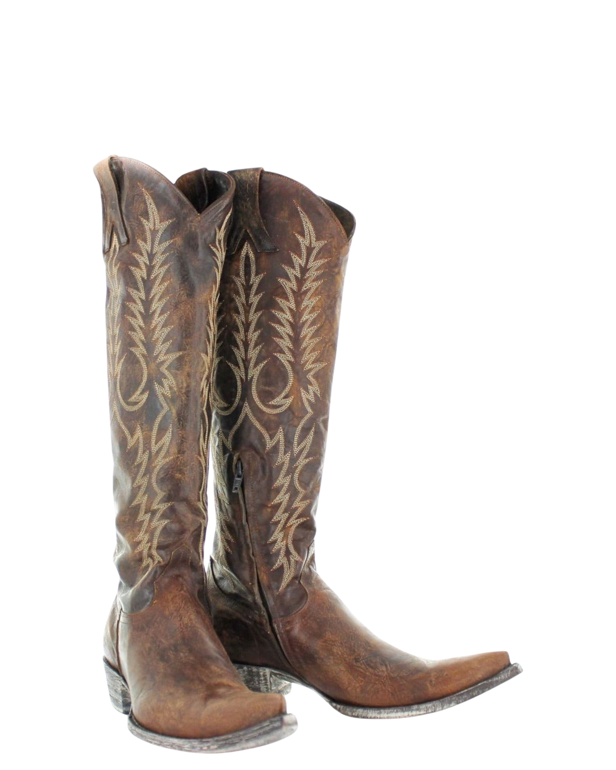 Old Gringo Boots Mayra brass goat leather tall western boots with intricate embroidery and side zipper